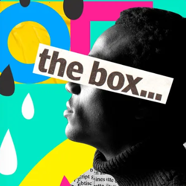 A phrase is written on man's face.